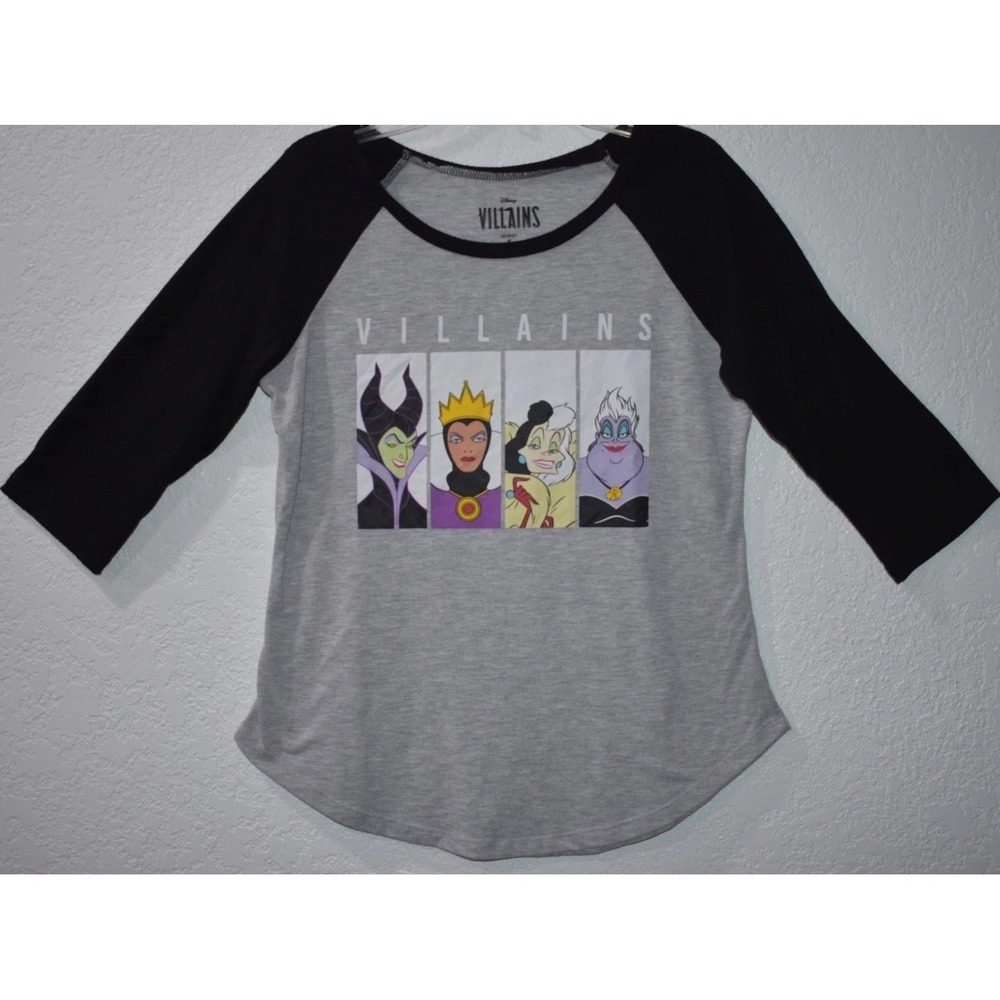 Disney Villains T-Shirt Youth Small Black Gray 3/4 Slv Kids Small Mean Girls